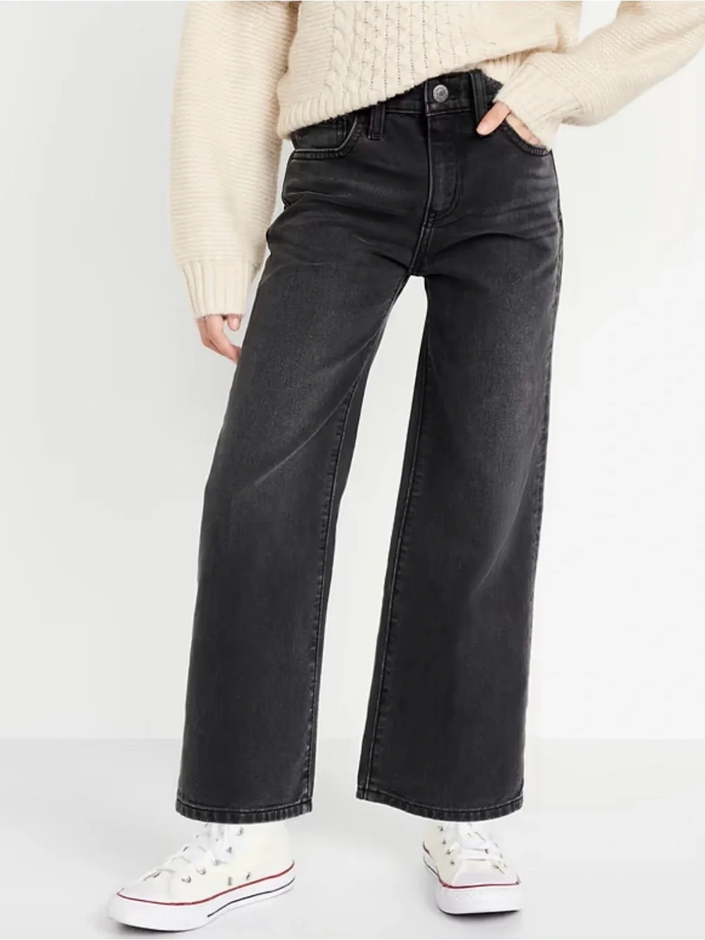 Old Navy | Girl’s Black Rinse High-Waisted Baggy Wide-Leg Jeans Denim Jeans, 10